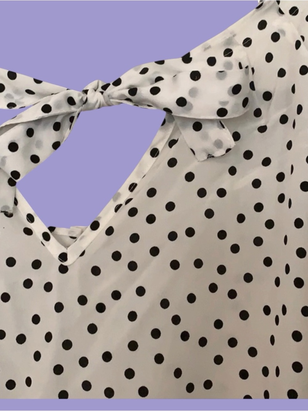 Lauren Conrad flowy lightweight sheer flutter sleeve polka dot tie back top larg - Picture 3 of 4
